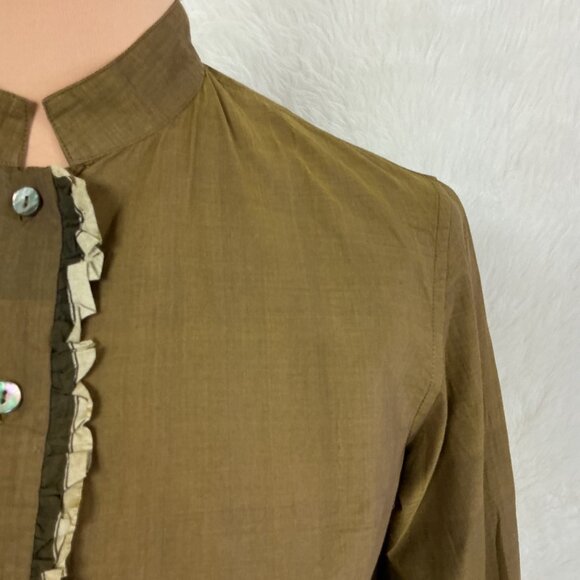 Dosa Brown Cotton Ruffle Button Front Popover Little Subhash Shirt 2 S - Picture 2 of 7